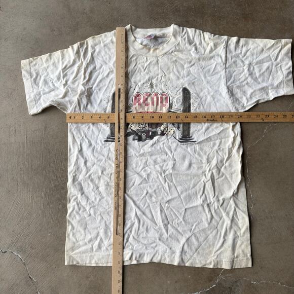 VTG 90S RENO NEVADA CASINO T-SHIRT GAMBLING POKER GRAPHIC MENS LARGE YELLOWING - Picture 5 of 5